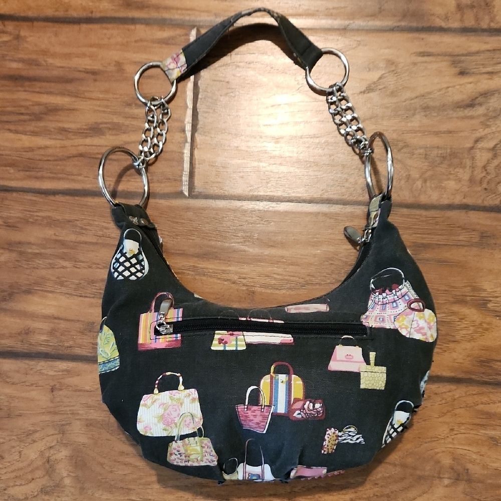 Stylish Black Handbag with Colorful Print